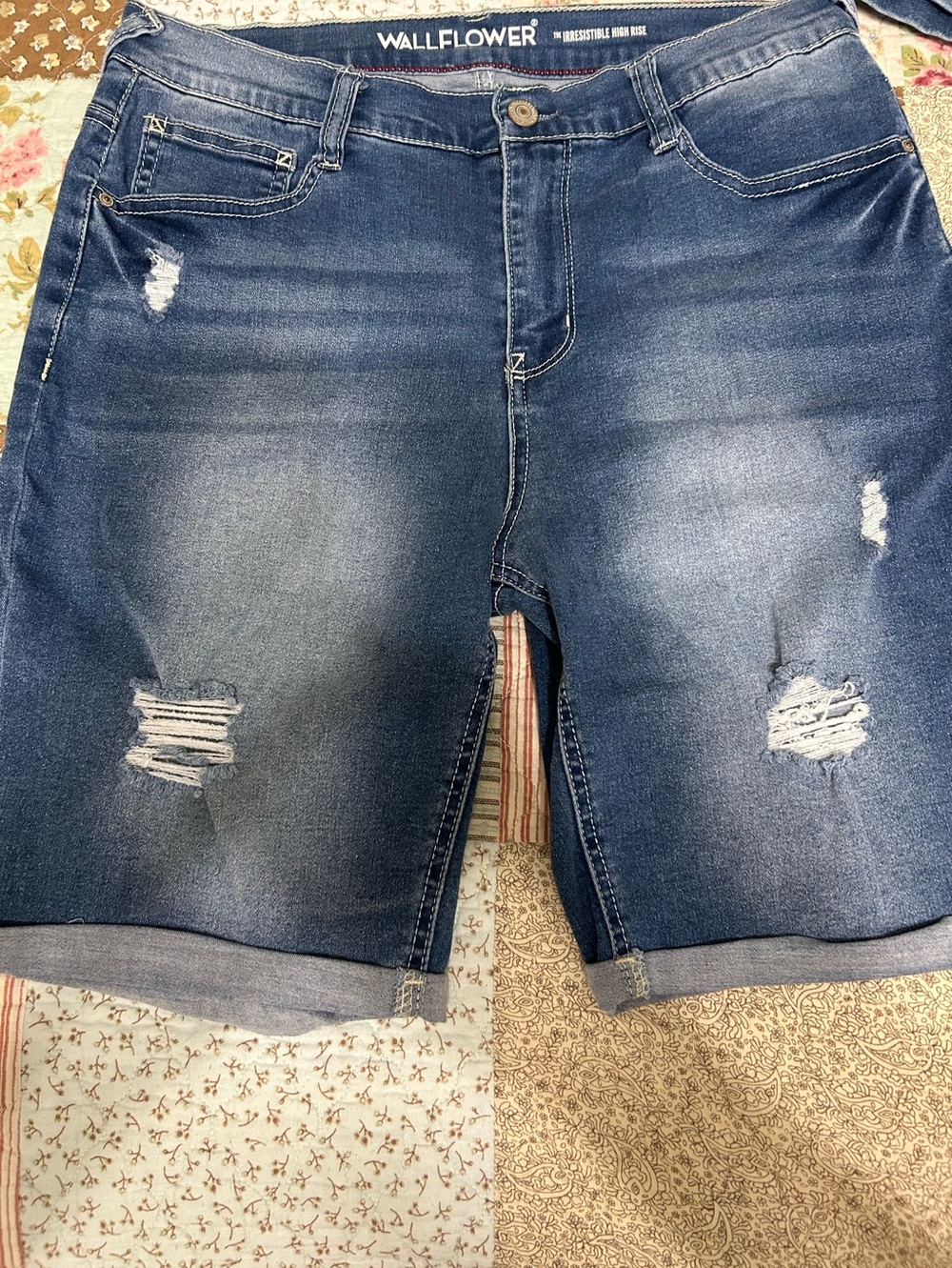 Wallflower Distressed Dark Blue Denim Bermuda Shorts SE